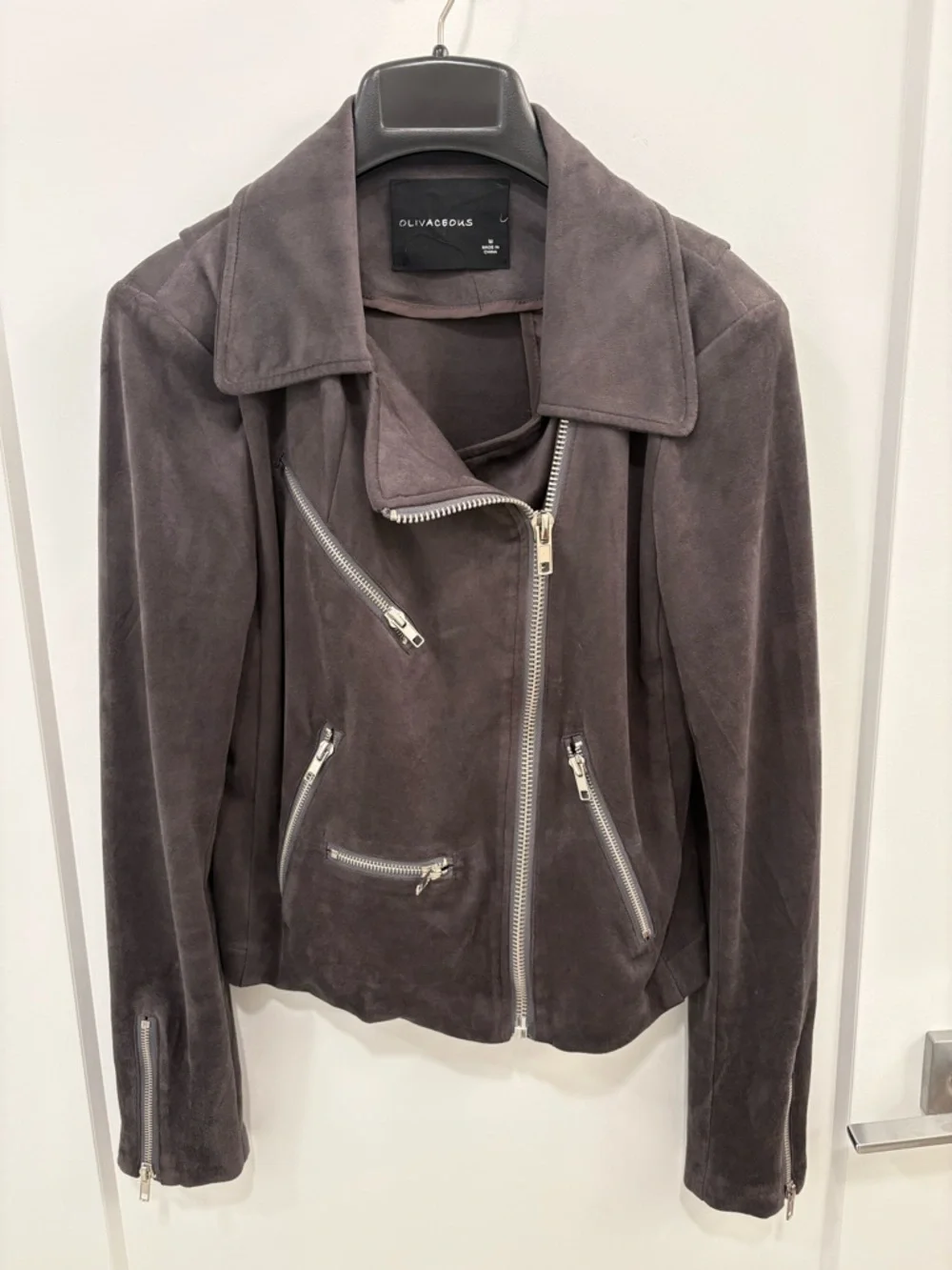 Olivaceous Grey Vegan Suede Cropped Moto Jacket Size Medium